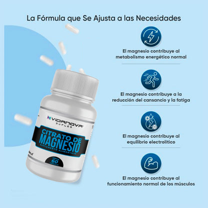 Citrato de Magnesio 400 mg – 60 cápsulas | Vidanova® Suples - HOUSKYCHILE