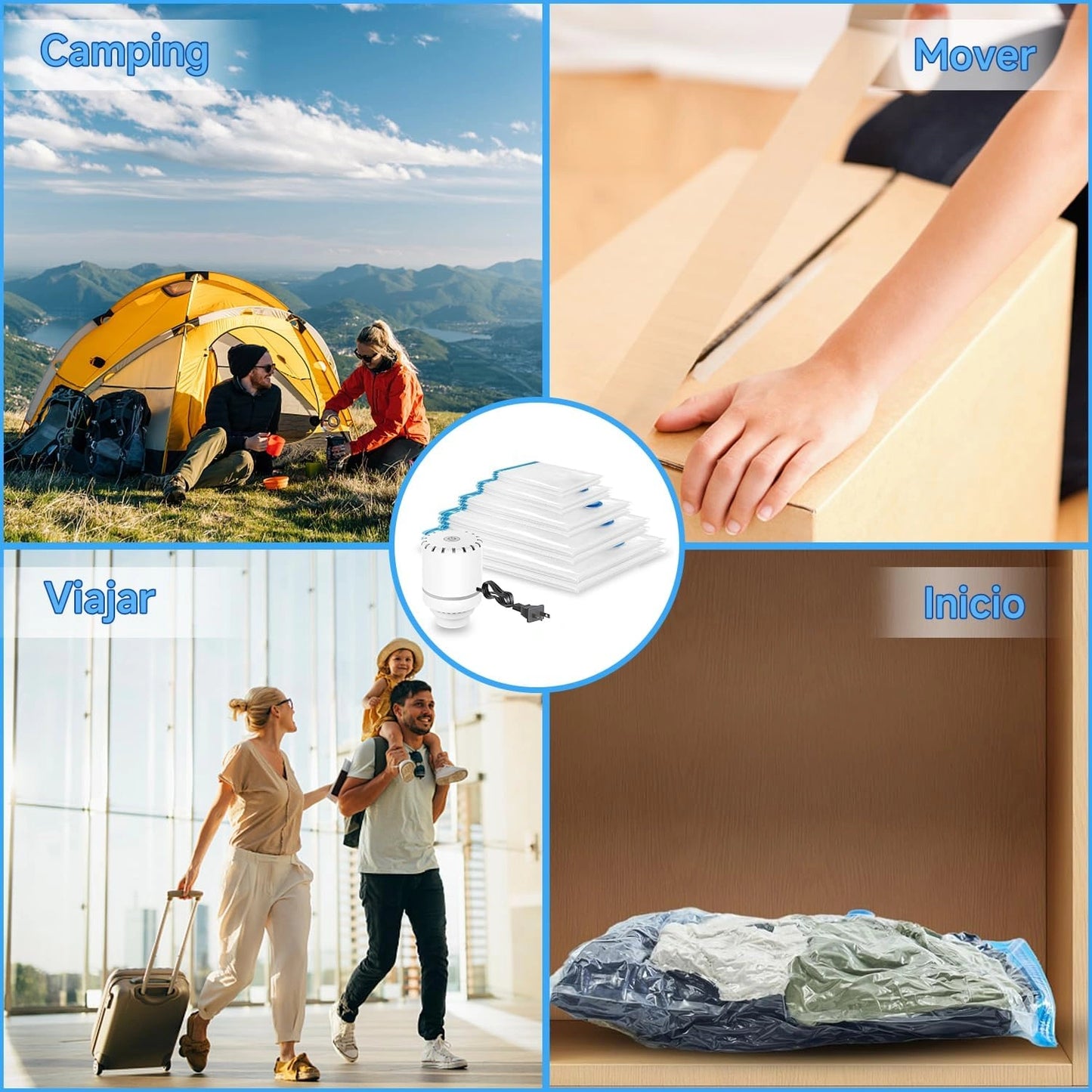 Compresor Eléctrico + 2 Bolsas Grandes al Vacío Reutilizables ¡De Regalo! 🎁 - HOUSKYCHILE