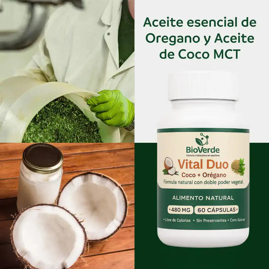 Vital Duo BioVerde – Aceite de Coco + Orégano en Cápsulas 🥥🌿 - HOUSKYCHILE