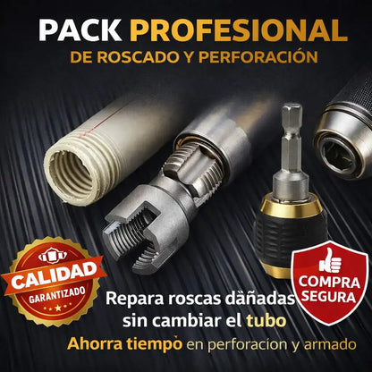 Pack Del Maestro™ | 2 Brocas para Rosca Interna y Externa + 1 Adaptador de Taladro