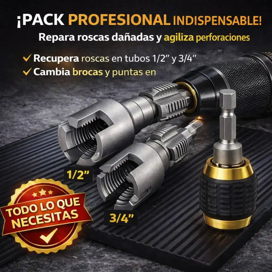 Pack Del Maestro™ | 2 Brocas para Rosca Interna y Externa + 1 Adaptador de Taladro