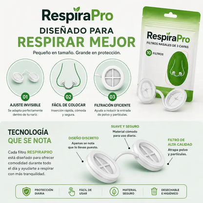 RespiraPro ™ | Filtros nasales de 3 capas contra polvo y partículas