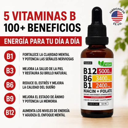 Nusava® Complejo B Líquido de Alta Potencia B12 • B6 • B1 + Niacina y Folato - HOUSKYCHILE
