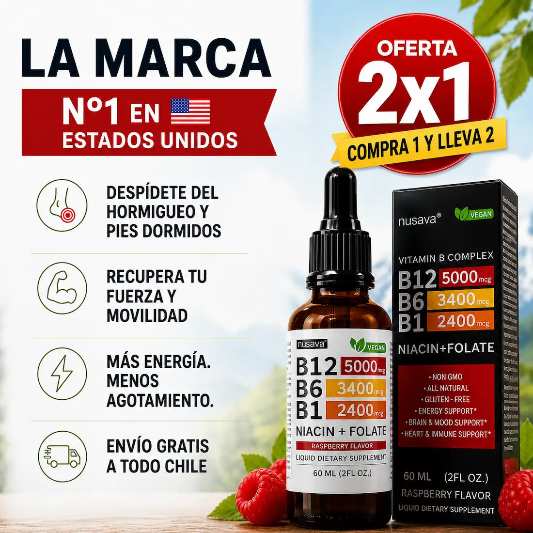 Nusava® Complejo B Líquido de Alta Potencia B12 • B6 • B1 + Niacina y Folato - HOUSKYCHILE