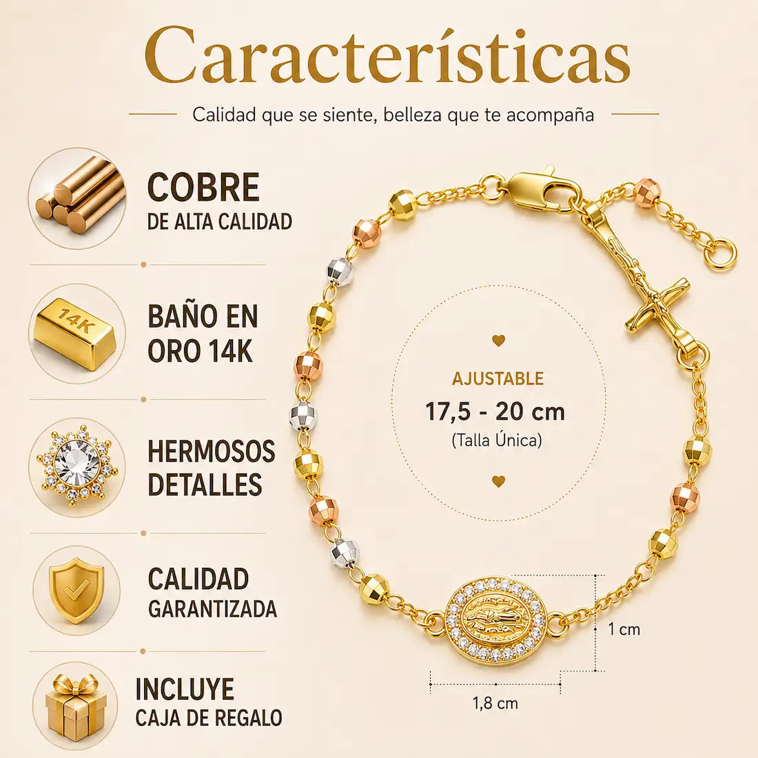 Ampara™ | Pulsera Rosario con Baño en Oro 14K (OFERTA 2X1)