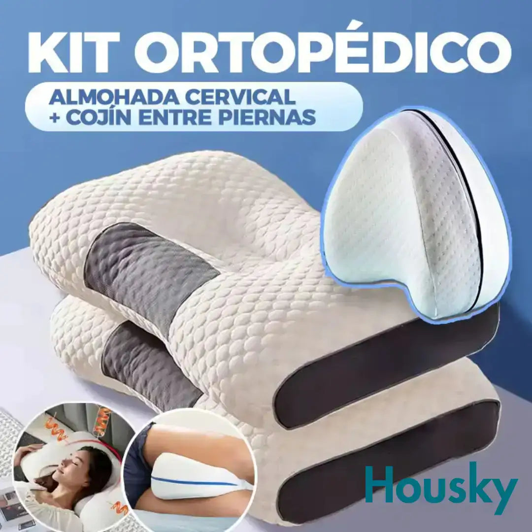 KIT ORTOPÉDICO: ALMOHADA CERVICAL + COJÍN SOPORTE PIERNAS - HOUSKYCHILE