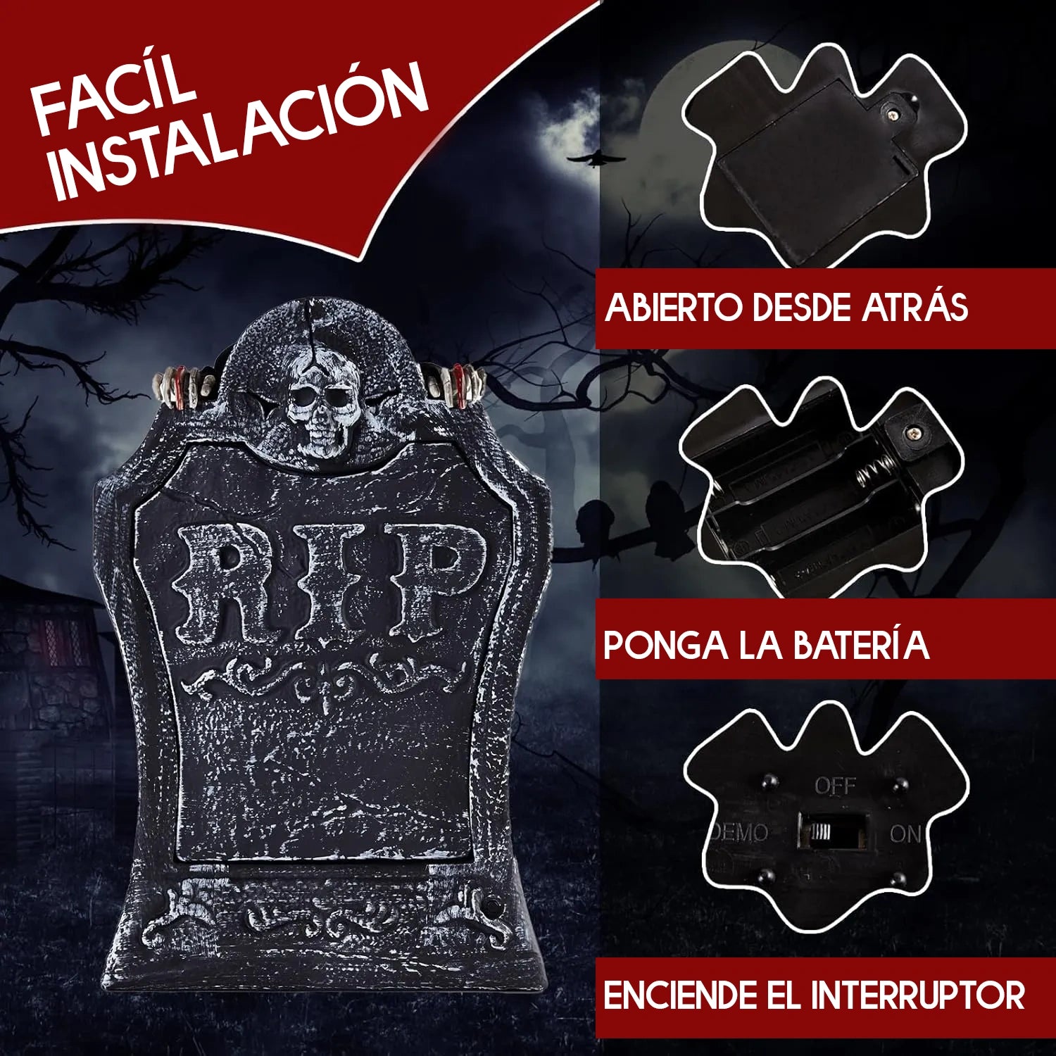 RIP Motion™- Lápida Calavera Automática con Luces LED! 💀✨ - HOUSKYCHILE