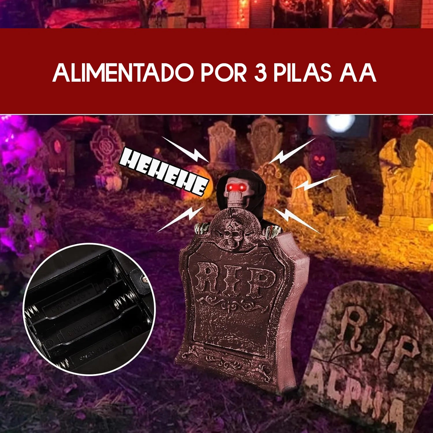 RIP Motion™- Lápida Calavera Automática con Luces LED! 💀✨ - HOUSKYCHILE