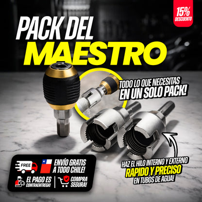 Pack Del Maestro™ | 2 Brocas para Rosca Interna y Externa + 1 Adaptador de Taladro