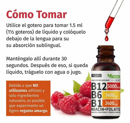 Nusava® Complejo B Líquido de Alta Potencia B12 • B6 • B1 + Niacina y Folato