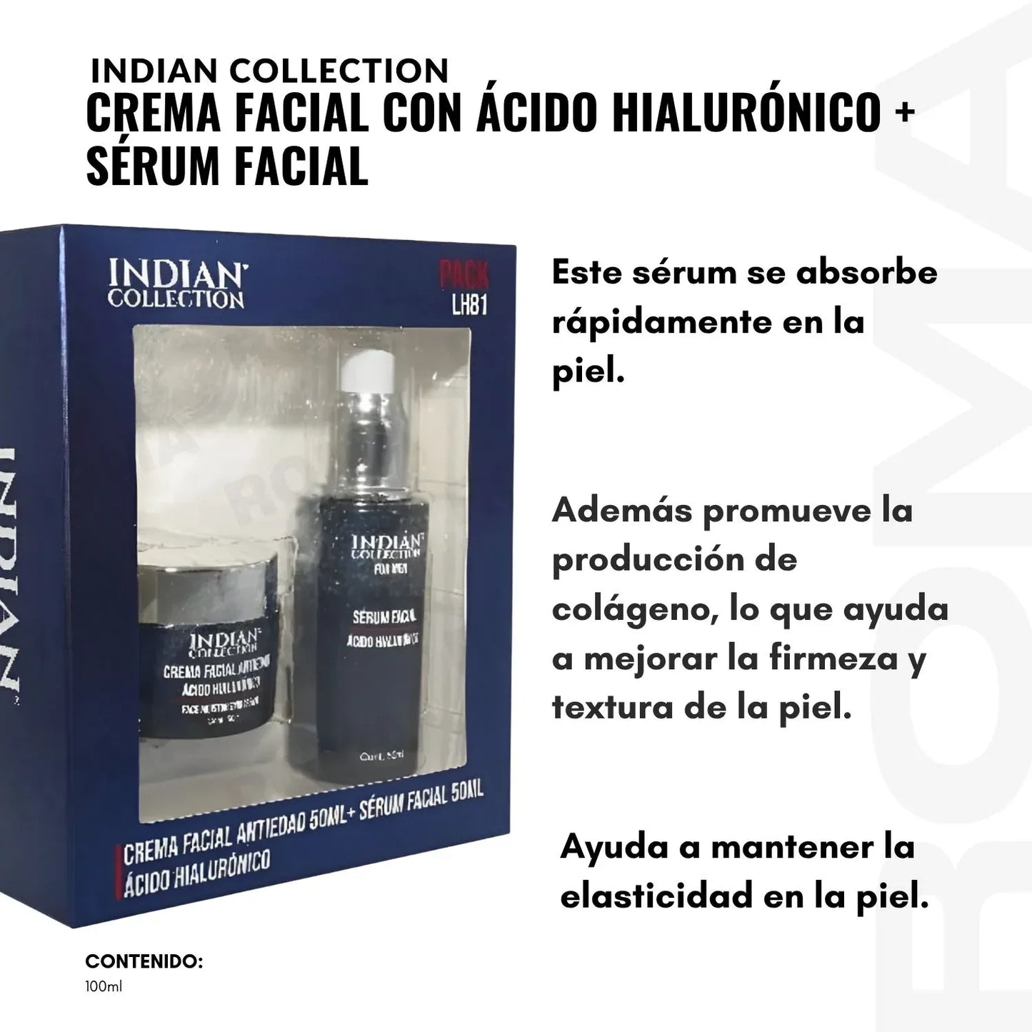 PACK ANTIEDAD PARA HOMBRE INDIAN COLLECTION – ÁCIDO HIALURÓNICO (SERUM + CREMA 50ML) - HOUSKYCHILE