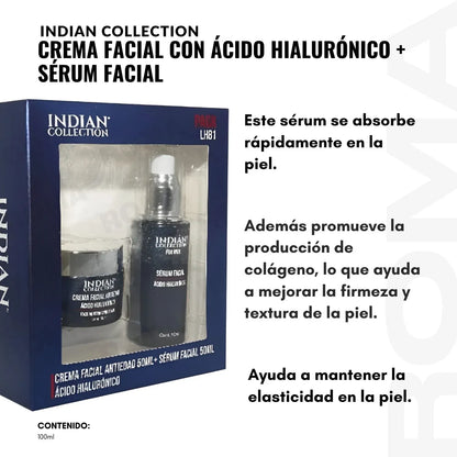 PACK ANTIEDAD PARA HOMBRE INDIAN COLLECTION – ÁCIDO HIALURÓNICO (SERUM + CREMA 50ML) - HOUSKYCHILE
