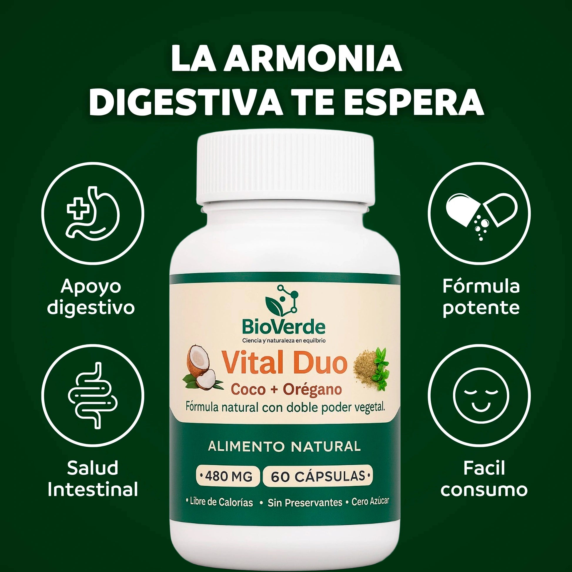 Vital Duo BioVerde – Aceite de Coco + Orégano en Cápsulas 🥥🌿 - HOUSKYCHILE